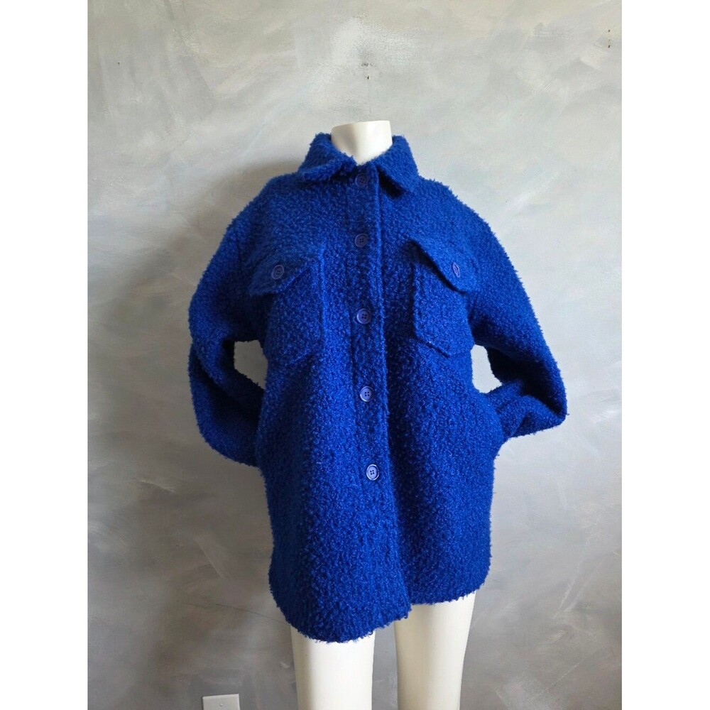 Royal Blue Boucle Shacket Jacket Button Down Pockets Autres Filles Sz S Womens